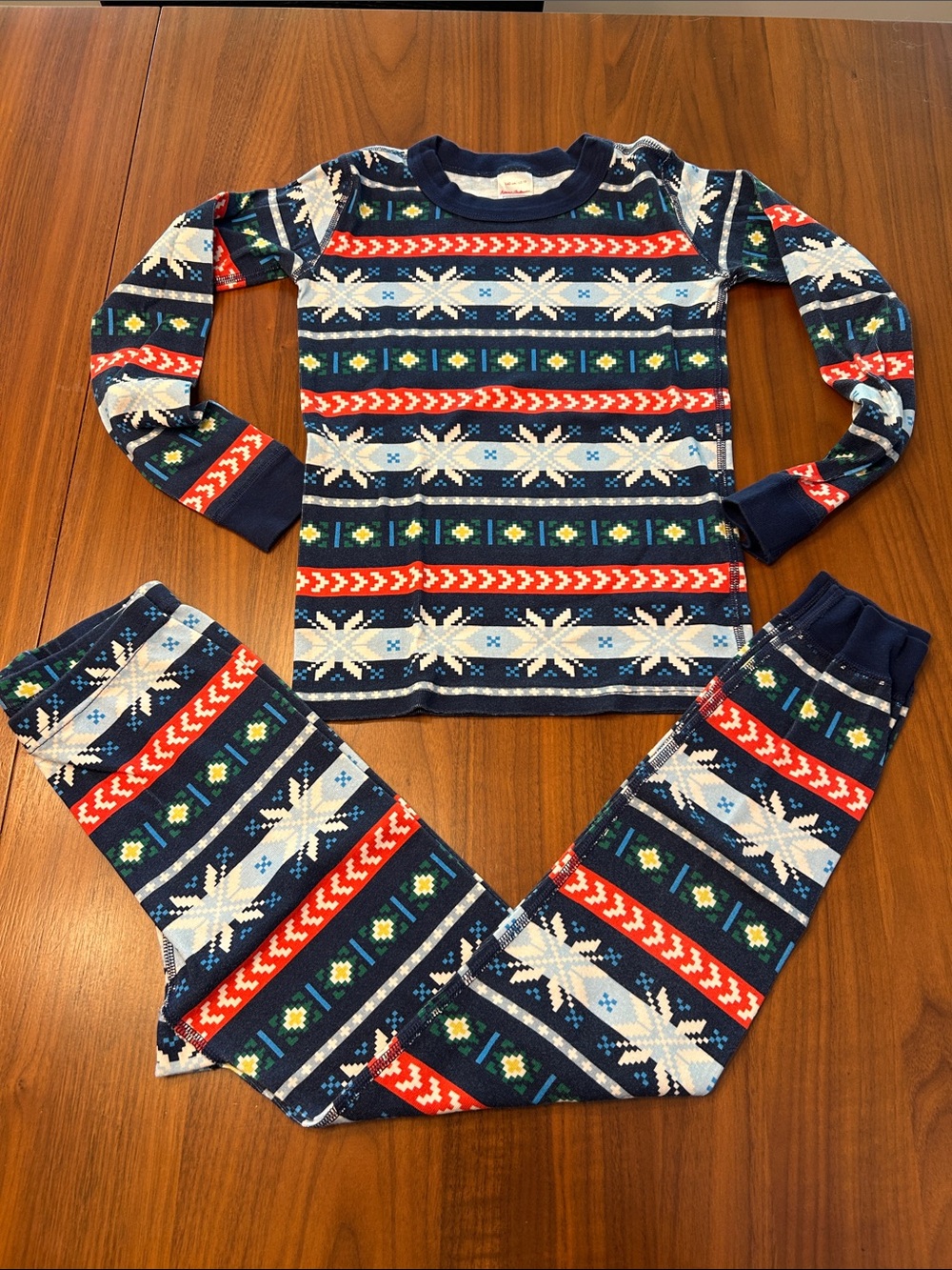 Hanna Andersson Navy Fair Isle Pajama Set with Red & White Accents
